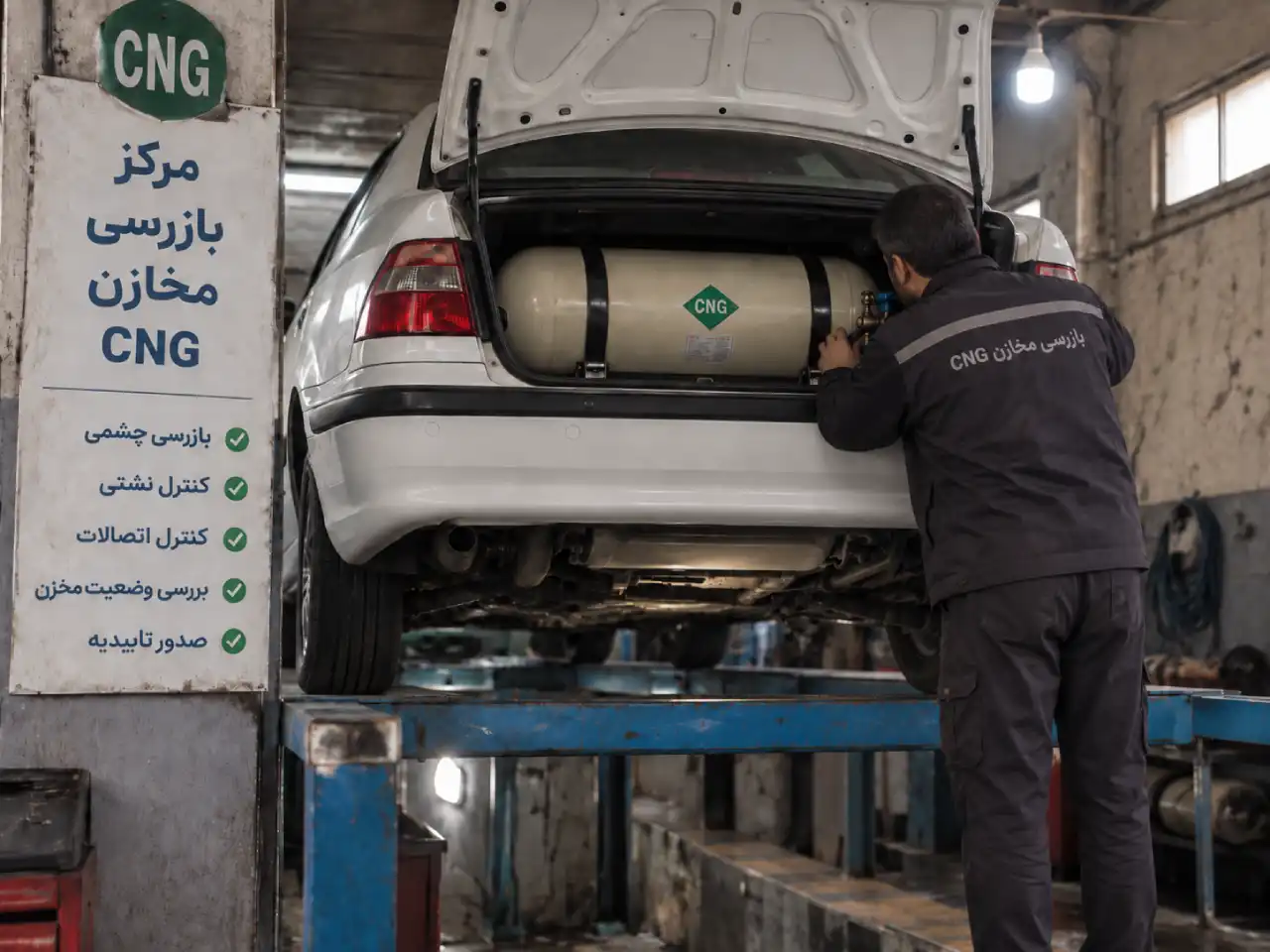بررسی چشمی مخزن cng در معاینه فنی cng